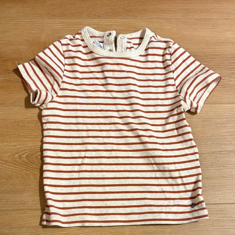Petit Bateau Cream and terracotta Striped tee EUC